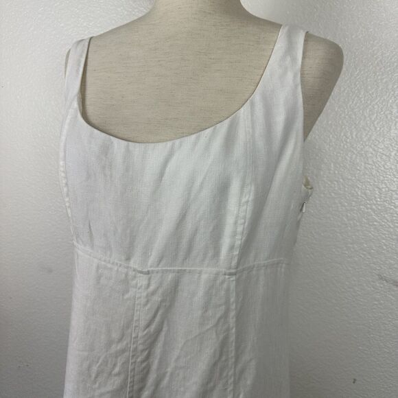 Lauren Ralph Lauren Dress Women Size 14 White Linen High Waist Sleeveless Ruffle - Picture 6 of 13